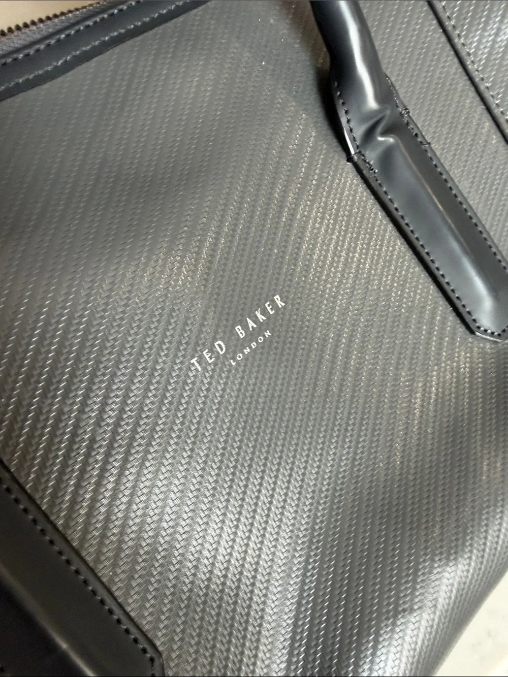 Ted Baker Charcoal Gray Textured Duffel with Shoulder Strap